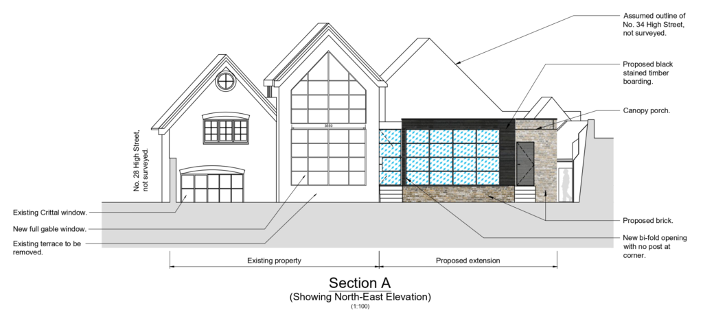 Structural drawing for extension with bifold doors